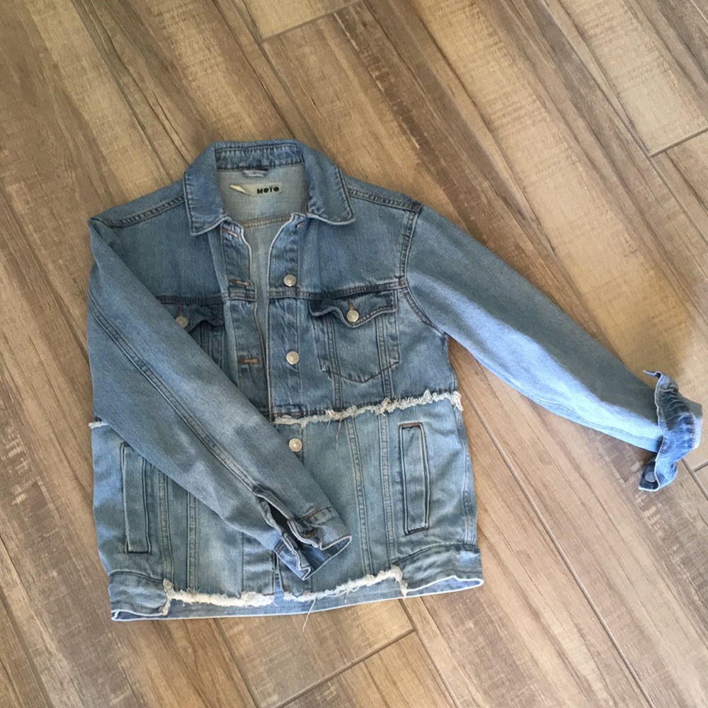 TOPSHOP / MOTO denim Jacket / oversized frayed / 0